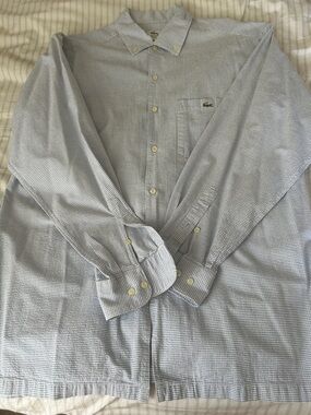 Lacoste Men's Light Blue Micro-Check Button-Down Shirt